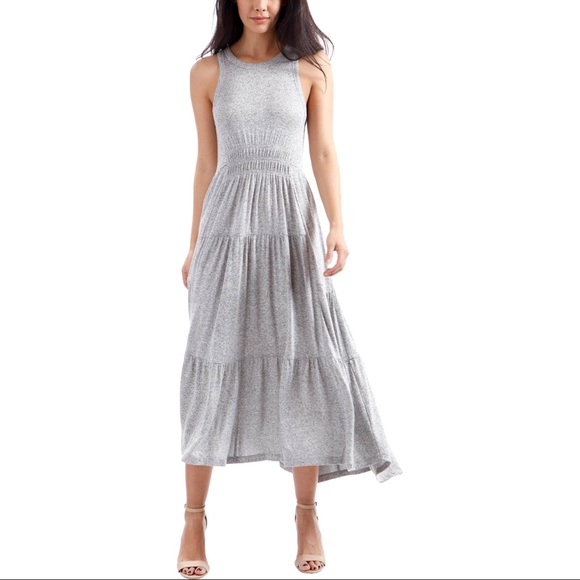lucky brand pleated maxi dress Lucky Brand Open Back Smocked Women's Dress Heather Grey : XS (US 0-2)